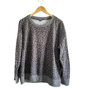 Splendid Charcoal Leopard  Print L/S Pullover Crewneck Sweater Top Large